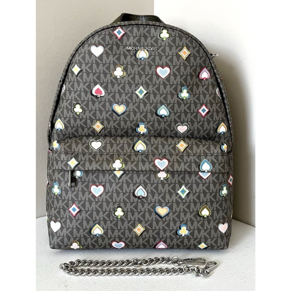 New Michael Kors Slater Medium Printed Signature Logo Backpack Olive - Picture 5 of 7